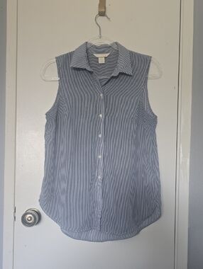 H&M Blue and White Striped Sleeveless Button-Front Camisole